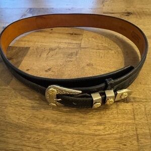 Elegant Black Leather Belt with Gold Buckle